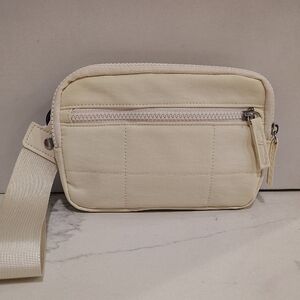 Cream ivory white Clutch wristletwith Detachable Canvas Strap Multiple Zip